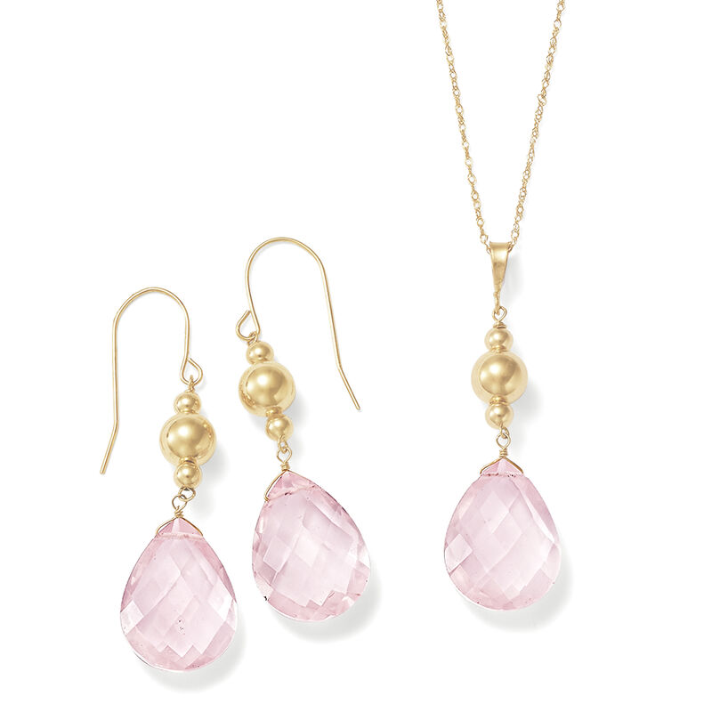 Rose Quartz Pendant Necklace in 14kt Yellow Gold image number 2