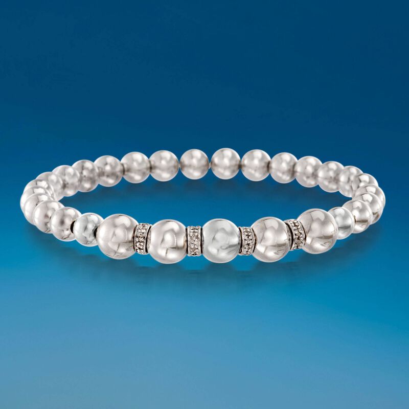 Sterling Silver Stretch Bead Bracelet with .24 ct. t.w. Diamonds image number 2