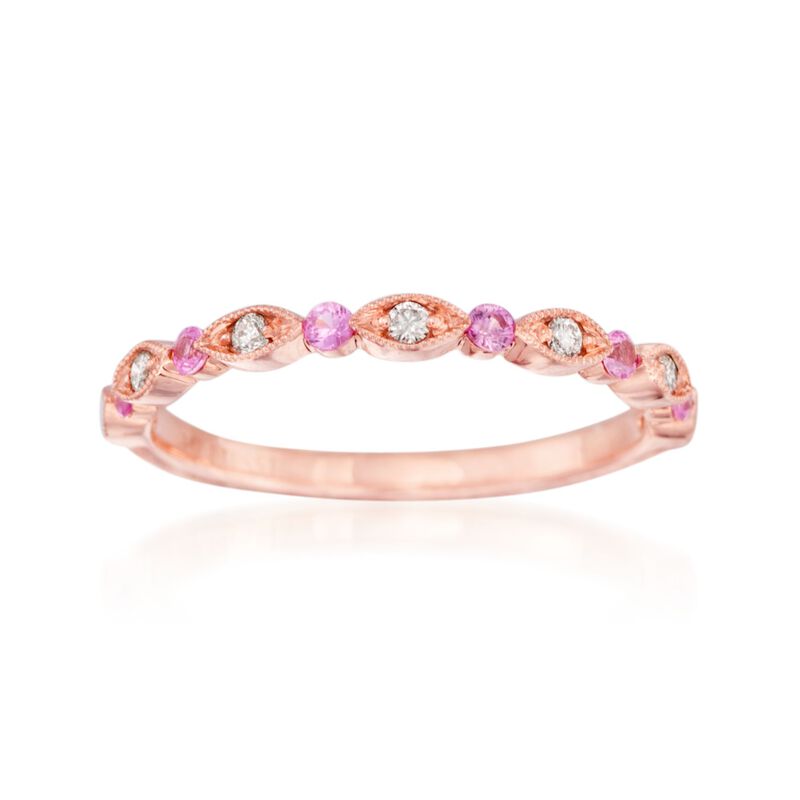Henri Daussi .14 ct. t.w. Pink Sapphire Wedding Ring with Diamond Accents in 14kt Rose Gold image number 0
