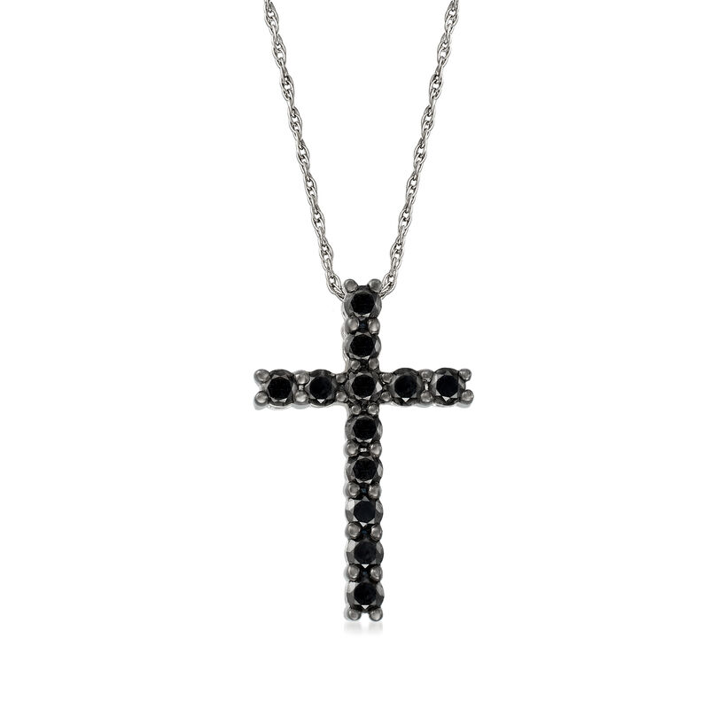 1.00 ct. t.w. Black Diamond Cross Necklace in Sterling Silver image number 0