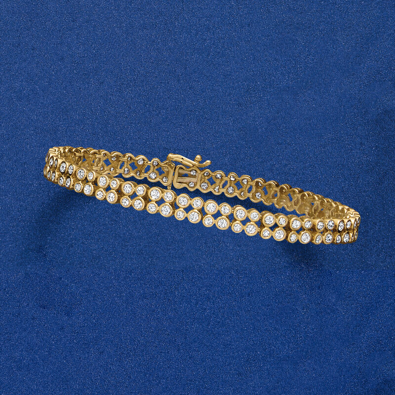 3.00 ct. t.w. Bezel-Set Diamond Two-Row Tennis Bracelet in 14kt Yellow Gold image number 2