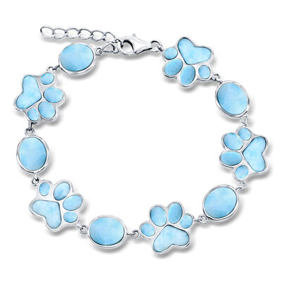 Larimar Paw Print Bracelet in Sterling Silver