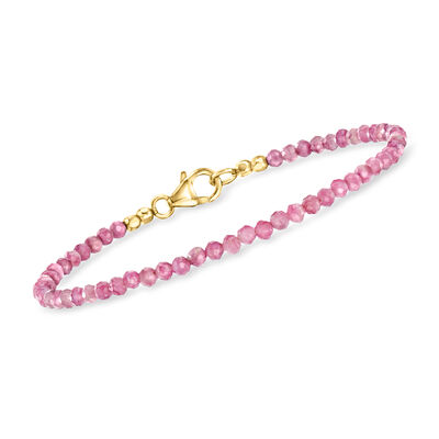 9.25 ct. t.w. Pink Tourmaline Bead Bracelet in 18kt Gold Over Sterling