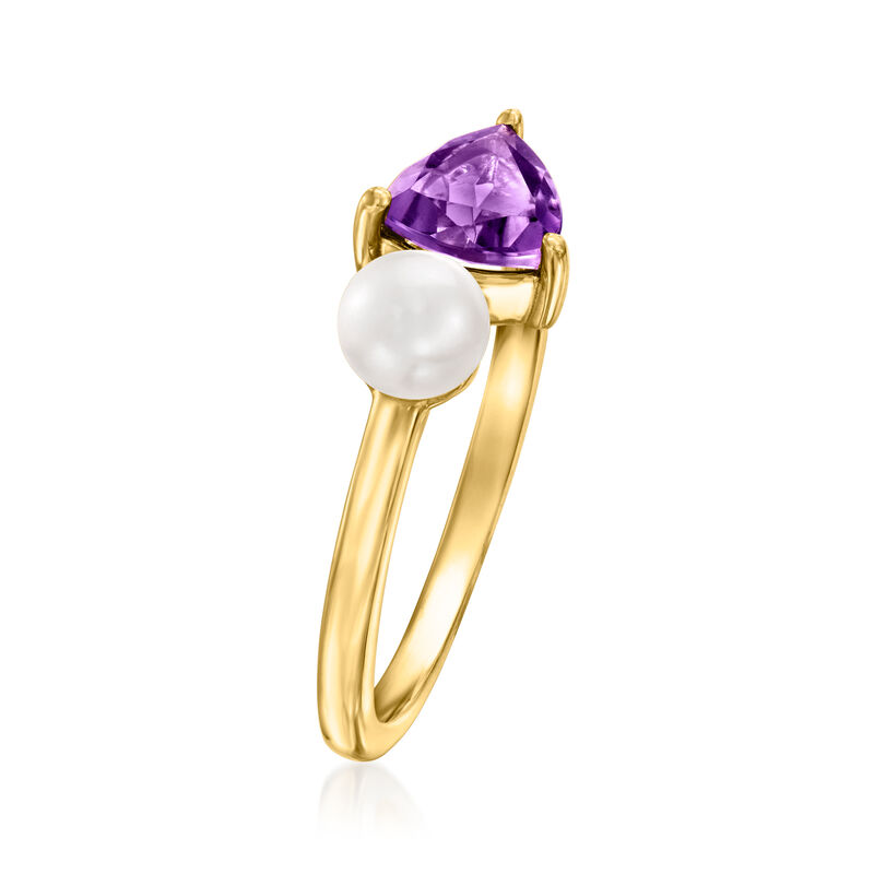 5mm Cultured Pearl and .60 Carat Amethyst Toi et Moi Ring in 14kt Yellow Gold image number 2