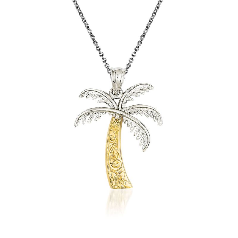 14kt Two-Tone Gold Palm Tree Pendant Necklace. 18&quot; image number 0