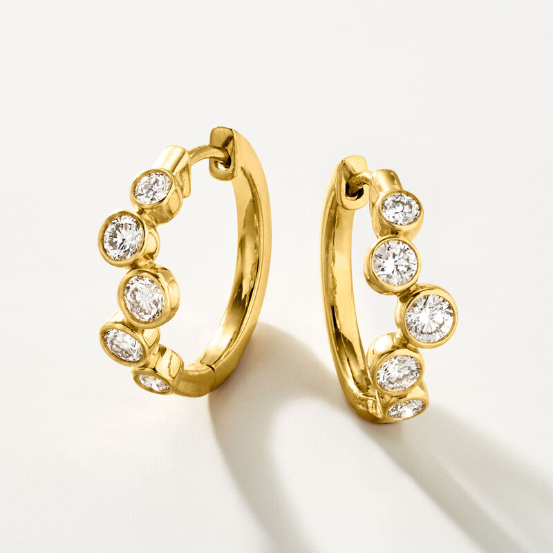 .75 ct. t.w. Bezel-Set Lab-Grown Diamond Bubble Hoop Earrings in 18kt Gold Over Sterling. 5/8" image number 2