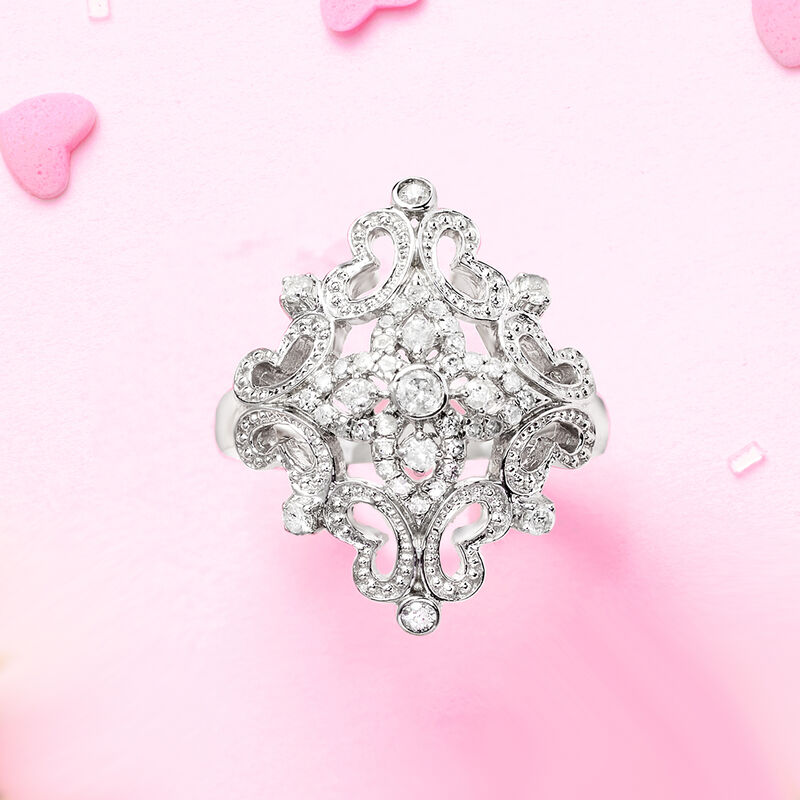 .50 ct. t.w. Diamond Openwork Floral Ring in Sterling Silver image number 3