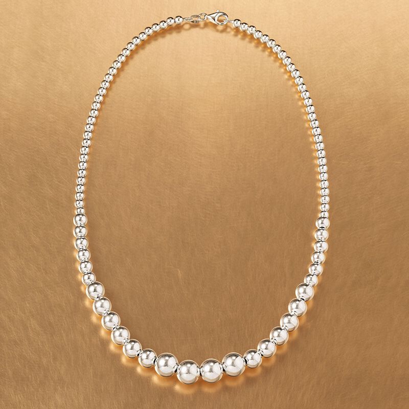 Italian 4-10mm Sterling Silver Bead Graduated Necklace image number 3