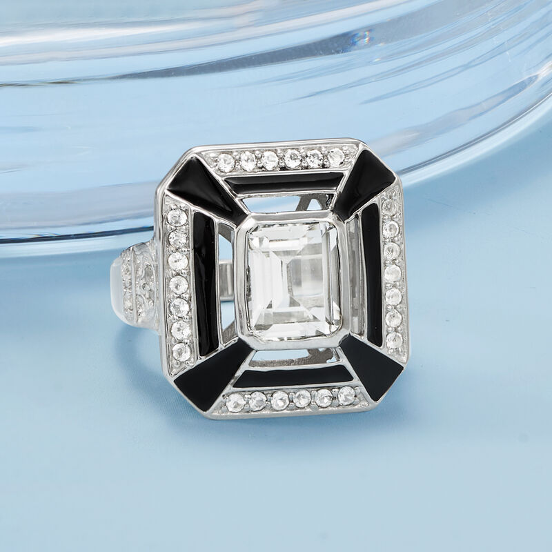 2.60 ct. t.w. White Topaz and Black Enamel Ring in Sterling Silver image number 4