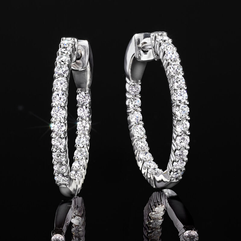 1.00 ct. t.w. Lab-Grown Diamond Inside-Outside Hoop Earrings in Sterling Silver. 3/4&quot; image number 2