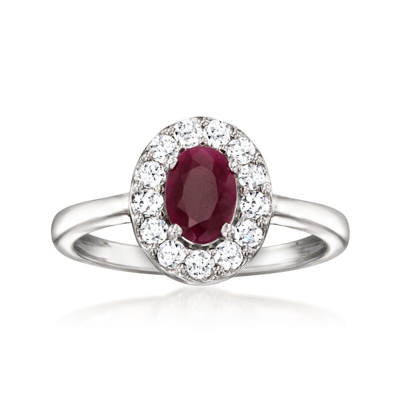 1.00 Carat Ruby Ring with .40 ct. t.w. Lab-Grown Diamonds in Sterling Silver image number 0