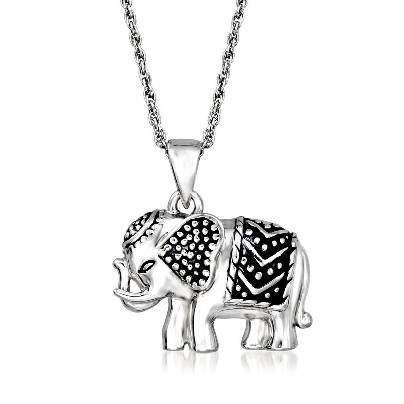 Sterling Silver Elephant Jewelry Set: Drop Earrings and Pendant Necklace image number 3