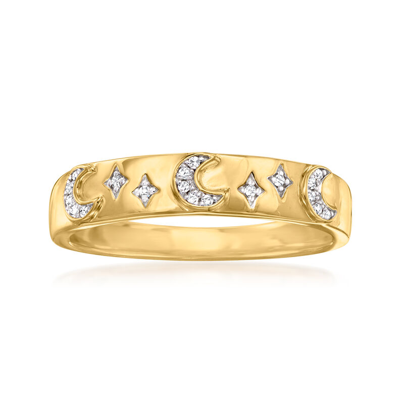 Diamond Moon and Star Ring in 18kt Gold Over Sterling image number 0