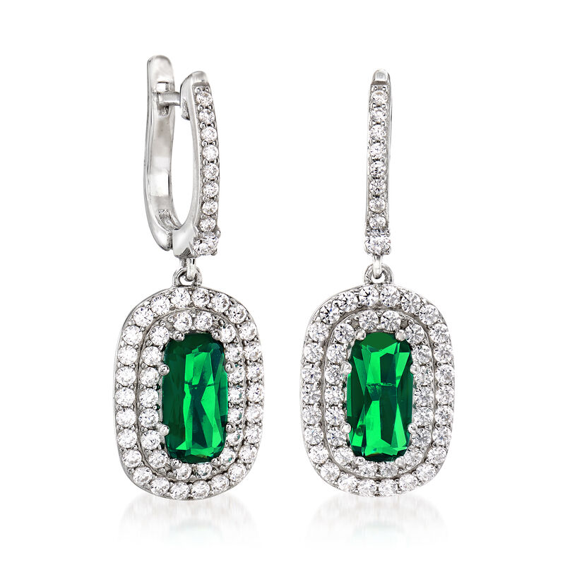 Simulated Emerald and 1.50 ct. t.w. CZ Drop Earrings in Sterling Silver image number 2