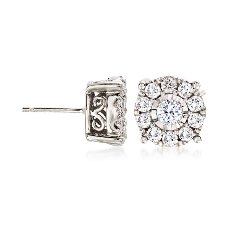 1.00 ct. t.w. Diamond Cluster Stud Earrings in 14kt White Gold image number 2