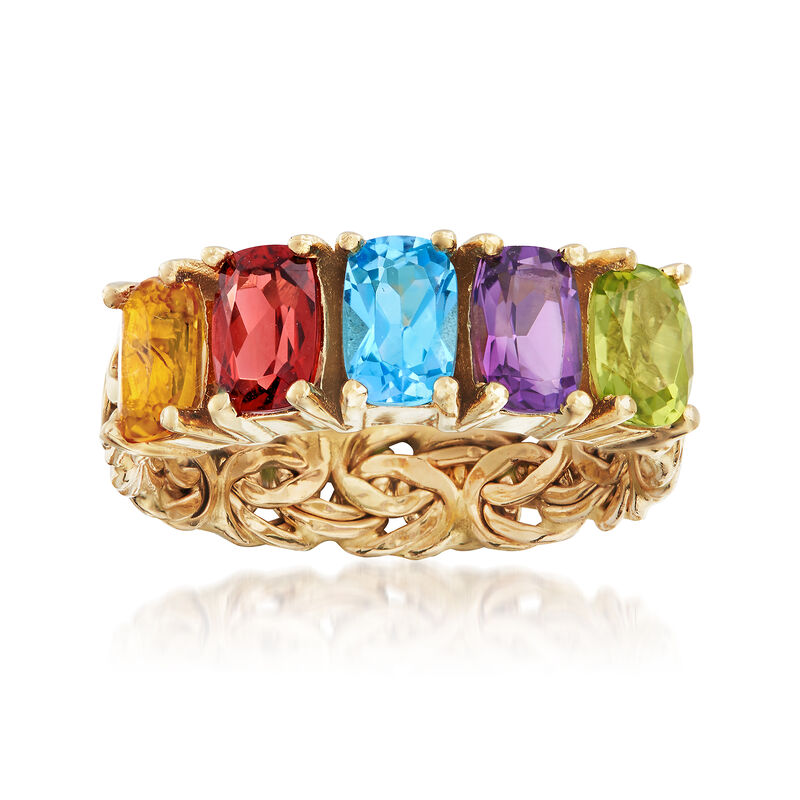 2.60 ct. t.w. Multi-Gemstone Byzantine Ring in 14kt Yellow Gold image number 0