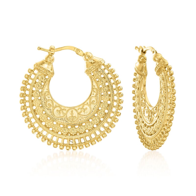 Italian 18kt Gold Over Sterling Embellished Hoop Earrings. 1 3/8&quot; image number 0