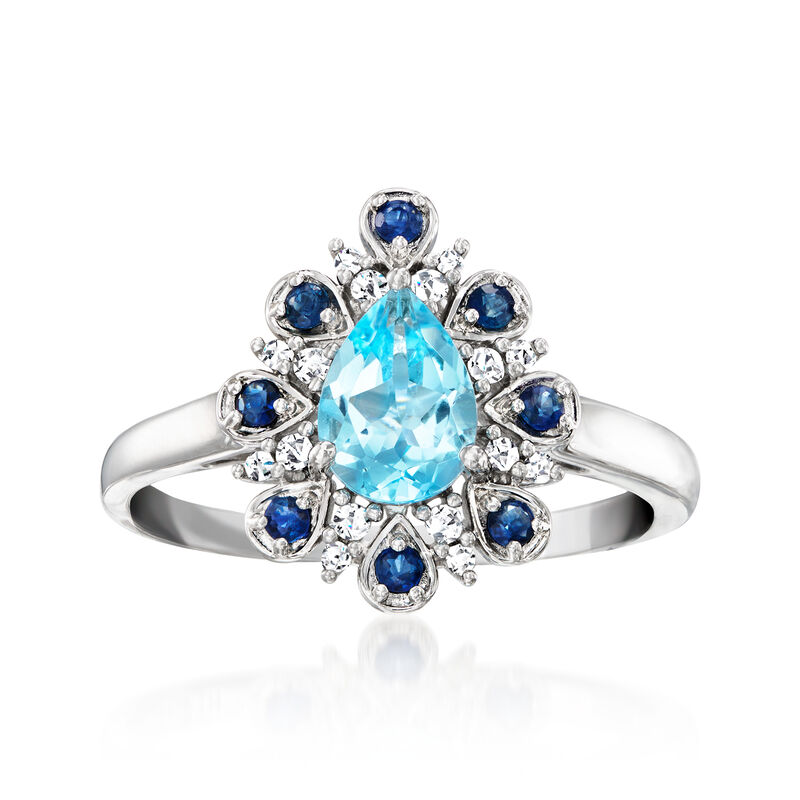 .80 Carat Sky Blue Topaz, .10 ct. t.w. Diamond and .10 ct. t.w. Sapphire Ring in Sterling Silver image number 0
