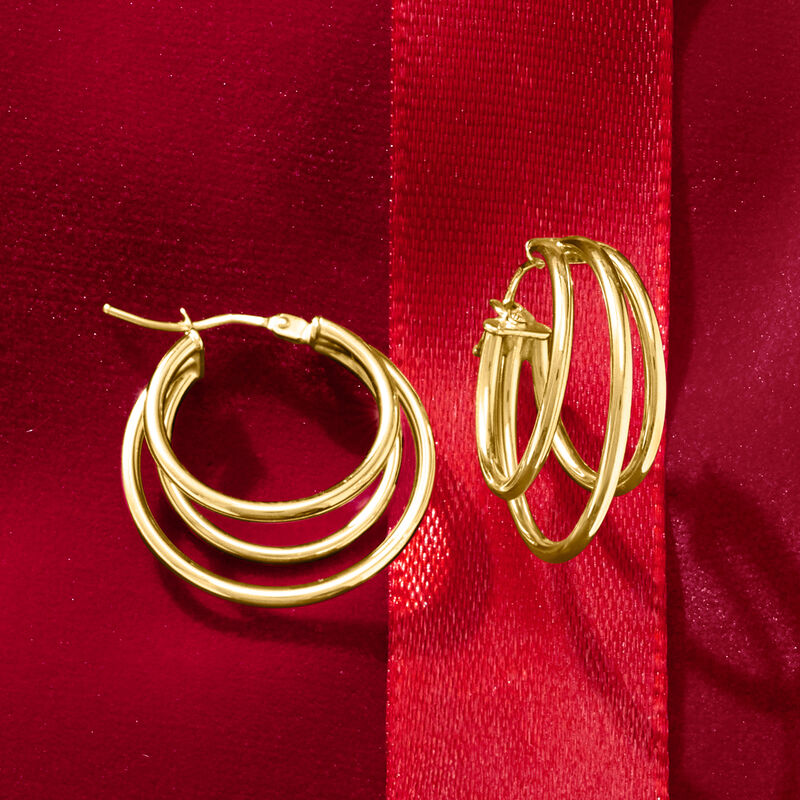 Italian 14kt Yellow Gold Triple-Hoop Earrings. 7/8" image number 4