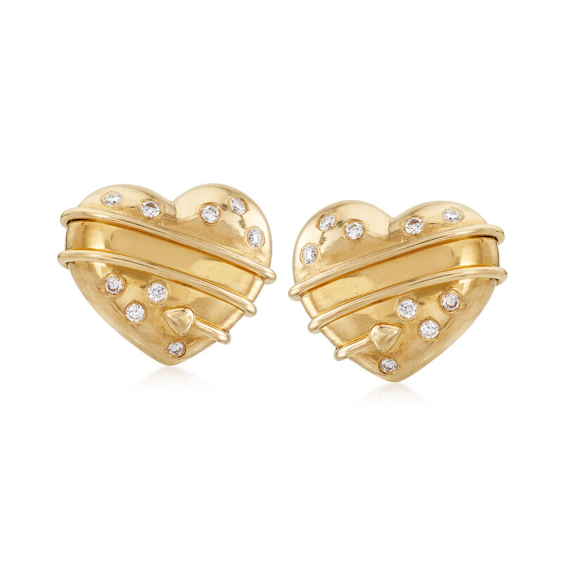 C. 1994 Vintage Tiffany Jewelry .25 ct. t.w. Diamond Heart Clip-On Earrings in 18kt Yellow Gold image number 0