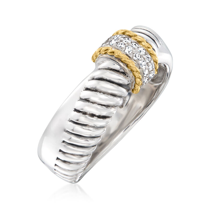 Sterling Silver and 14kt Yellow Gold Roped Crossover Ring with Diamond Accents image number 2