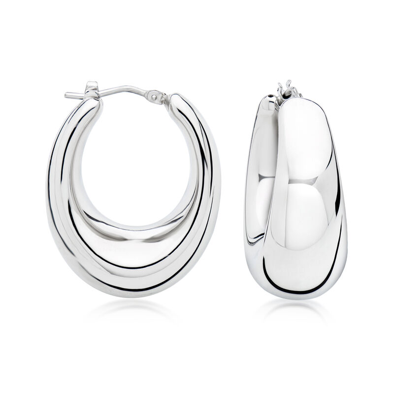 Italian Sterling Silver Graduated Hoop Earrings. 1 1/8" image number 0