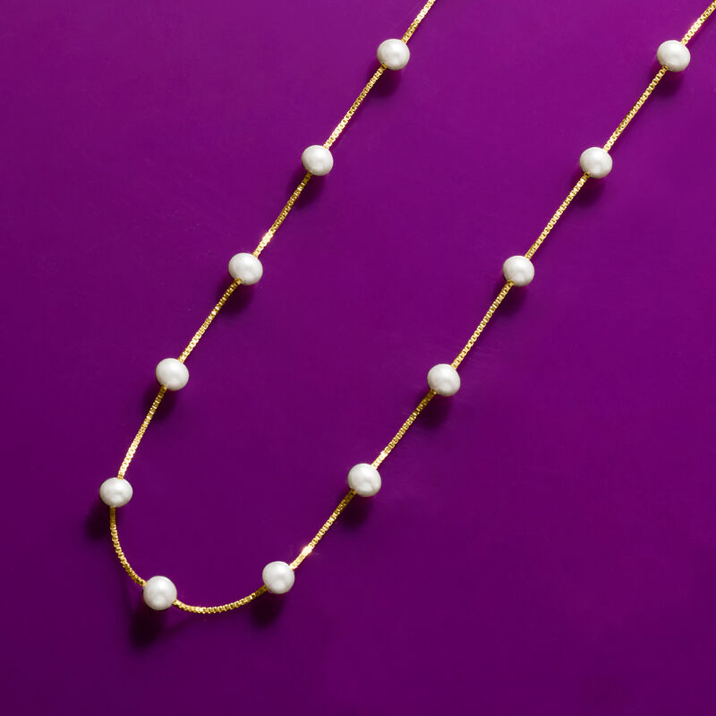 6-6.5mm Cultured Pearl Station Necklace in 18kt Gold Over Sterling image number 3