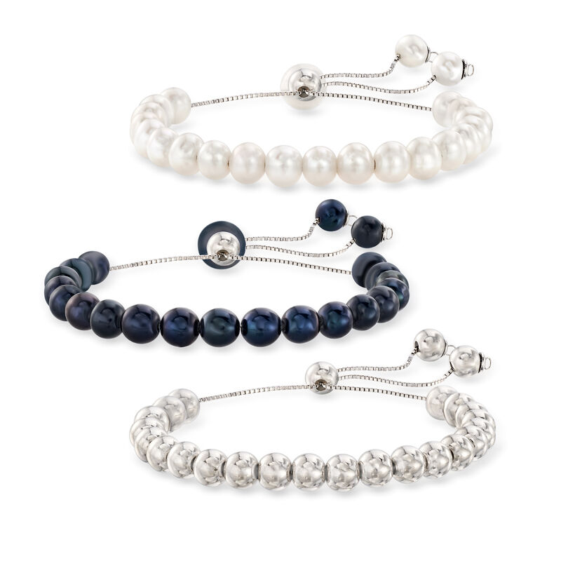 6mm Cultured Pearl and Bead Jewelry Set: Three Bolo Bracelets image number 0