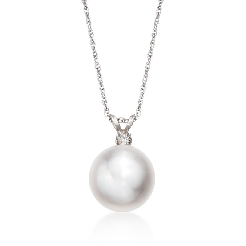 11mm Cultured Pearl Pendant Necklace with Diamond in 14kt White Gold image number 0