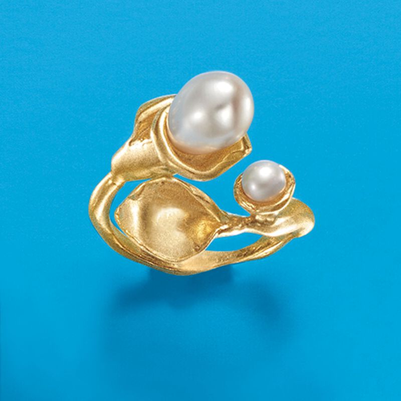 4-7.5mm Cultured Pearl Calla Lily Bypass Ring in 14kt Gold Over Sterling image number 3