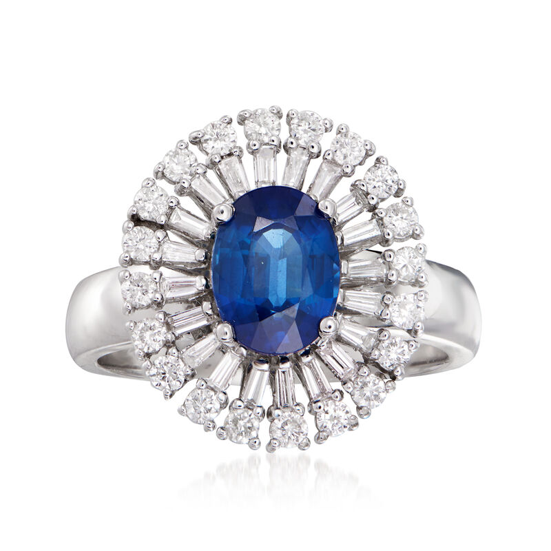 1.50 Carat Sapphire and .70 ct. t.w. Diamond Ring in 14kt White Gold image number 0