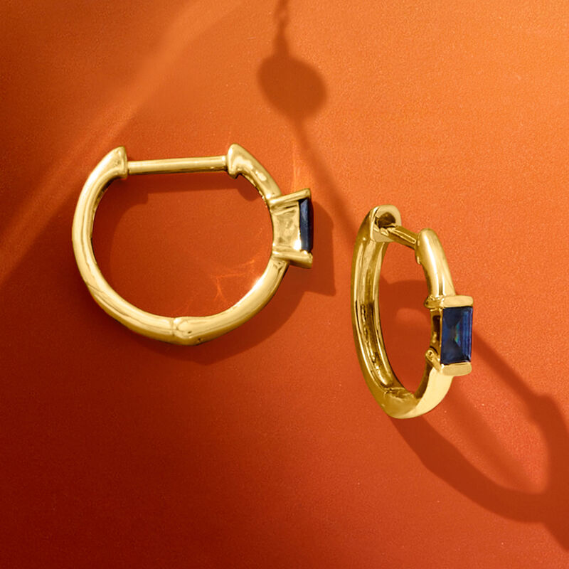 .10 ct. t.w. Sapphire Huggie Hoop Earrings in 14kt Yellow Gold. 3/8&quot; image number 2