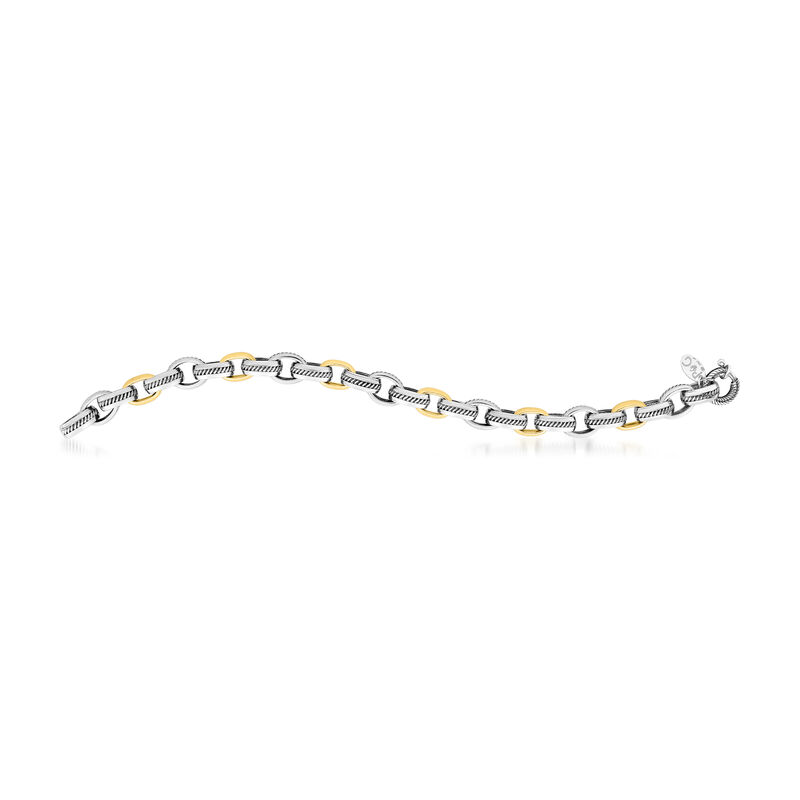 Phillip Gavriel Men's Sterling Silver and 18kt Yellow Gold Oval and Rolo-Link Bracelet. 8.5&quot; image number 2