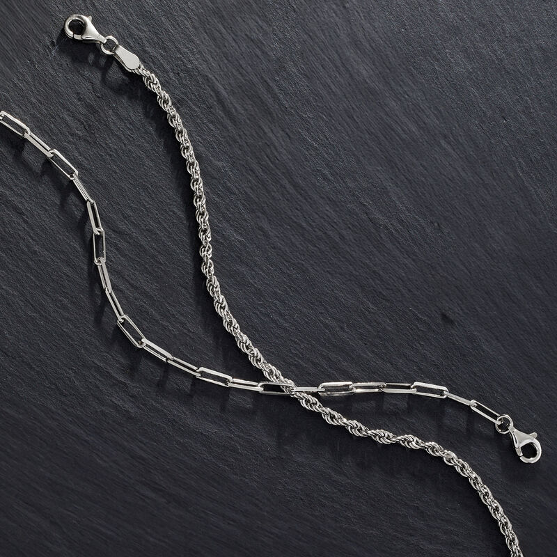 Sterling Silver Jewelry Set: Rope-Chain and Paper Clip Link Bracelets. 8&quot; image number 3