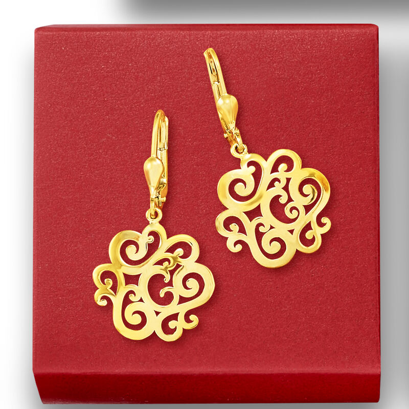14kt Yellow Gold Openwork Swirl Drop Earrings image number 2