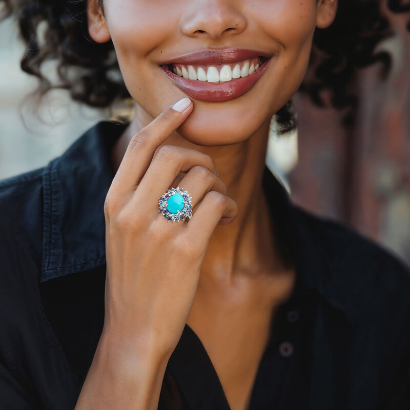 Sleeping Beauty Turquoise and 1.40 ct. t.w. Multi-Gemstone Ring in Sterling Silver image number 1