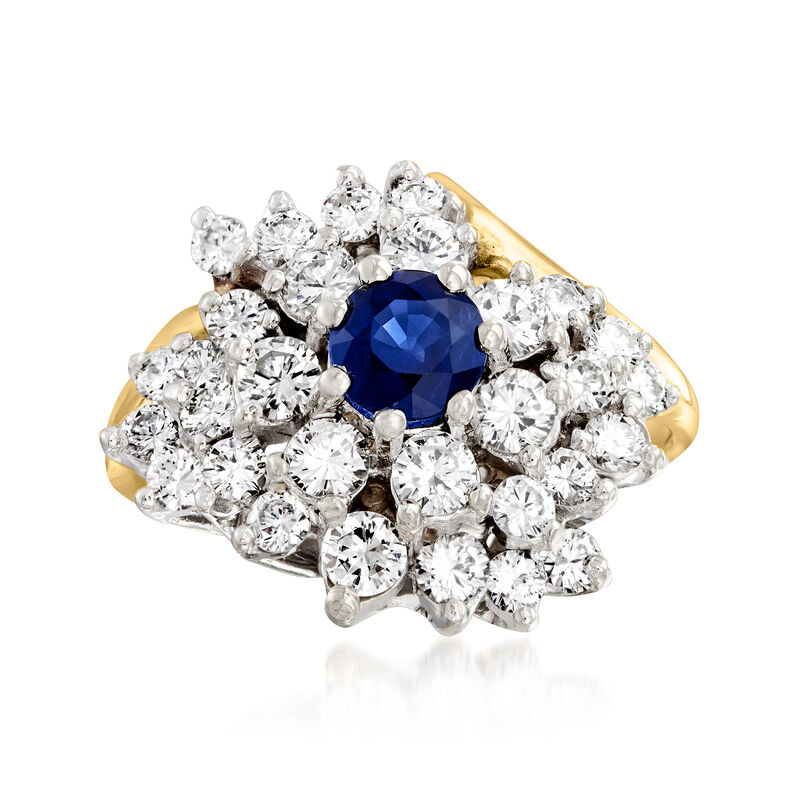 C. 1980 Vintage 1.50 ct. t.w. Diamond and .55 Carat Sapphire Cluster Ring in 14kt Yellow Gold image number 0