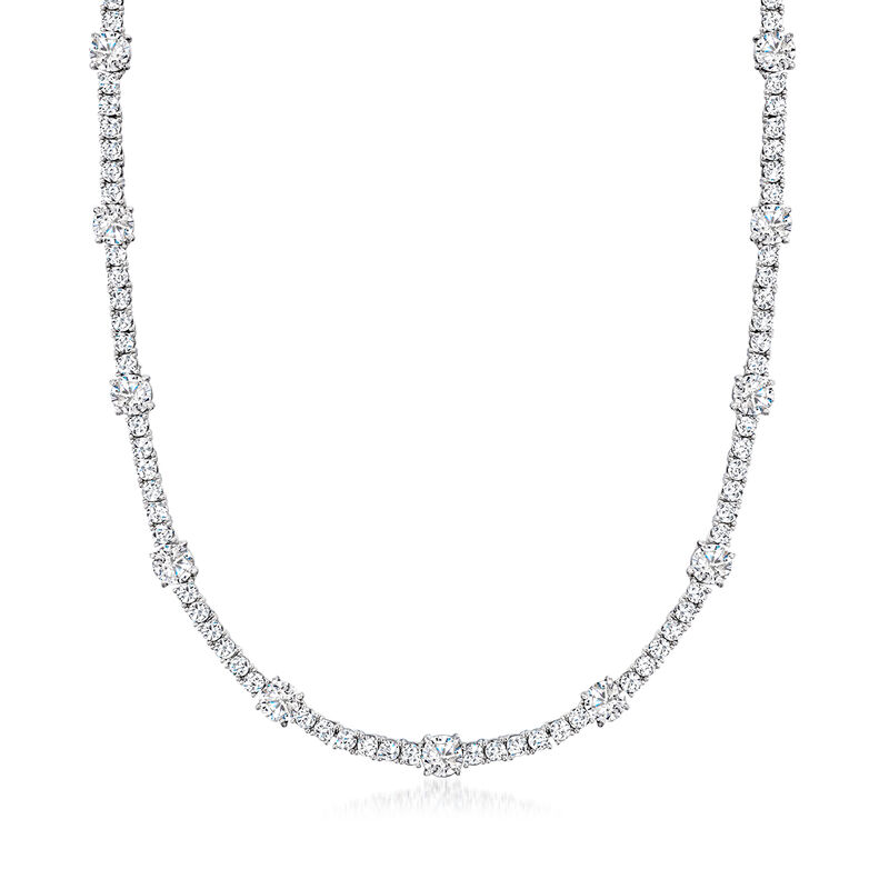 20.00 ct. t.w. CZ Tennis Station Necklace in Sterling Silver. 17&quot; image number 1