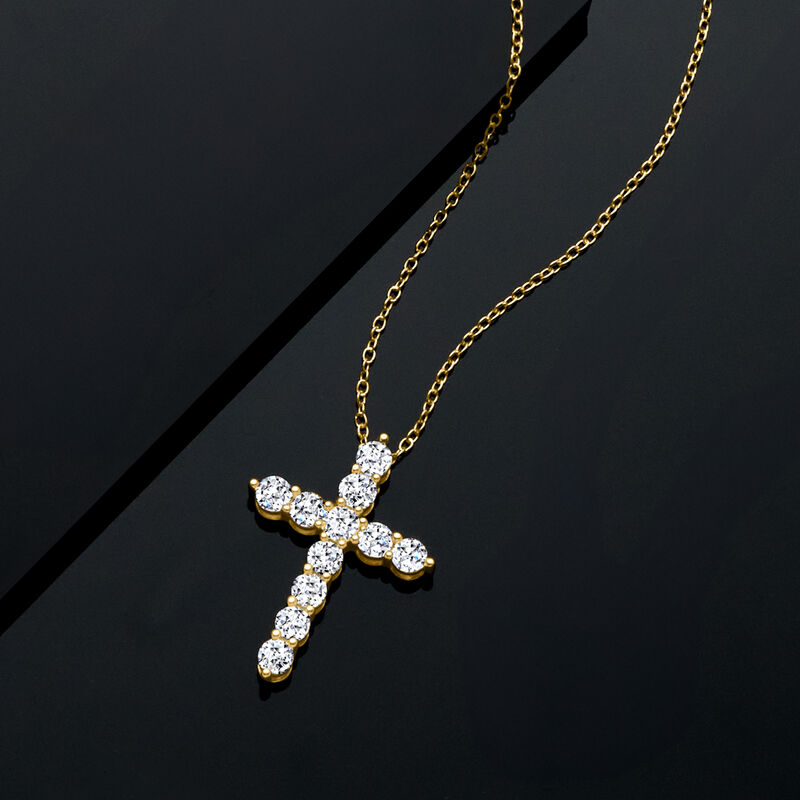 1.00 ct. t.w. Lab-Grown Diamond Cross Pendant Necklace in 18kt Gold Over Sterling image number 2