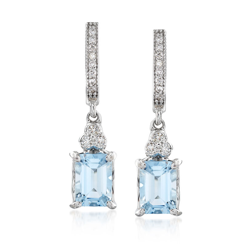 1.90 ct. t.w. Aquamarine and .17 ct. t.w. Diamond Drop Earrings in 14kt White Gold image number 0
