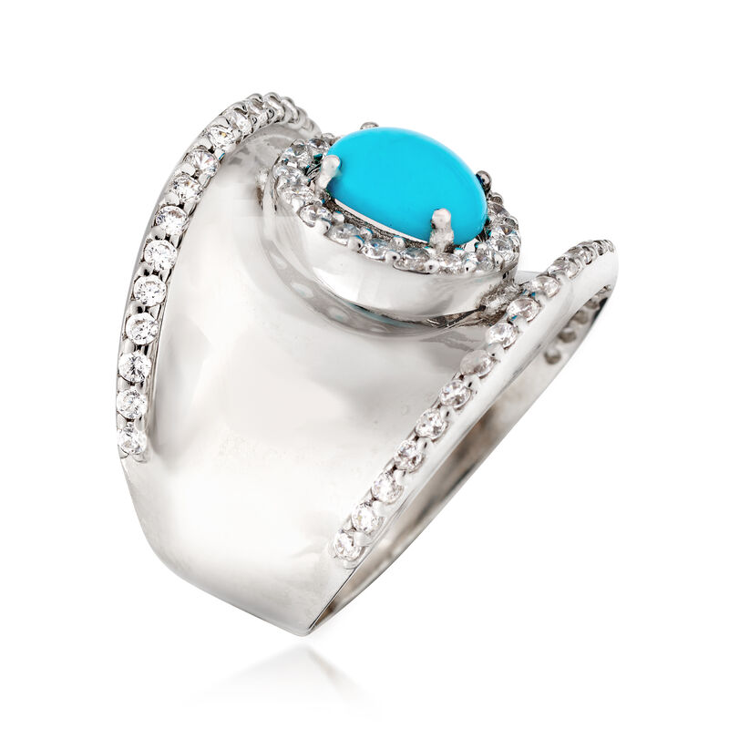 Turquoise and 1.30 ct. t.w. White Zircon Ring in Sterling Silver image number 2