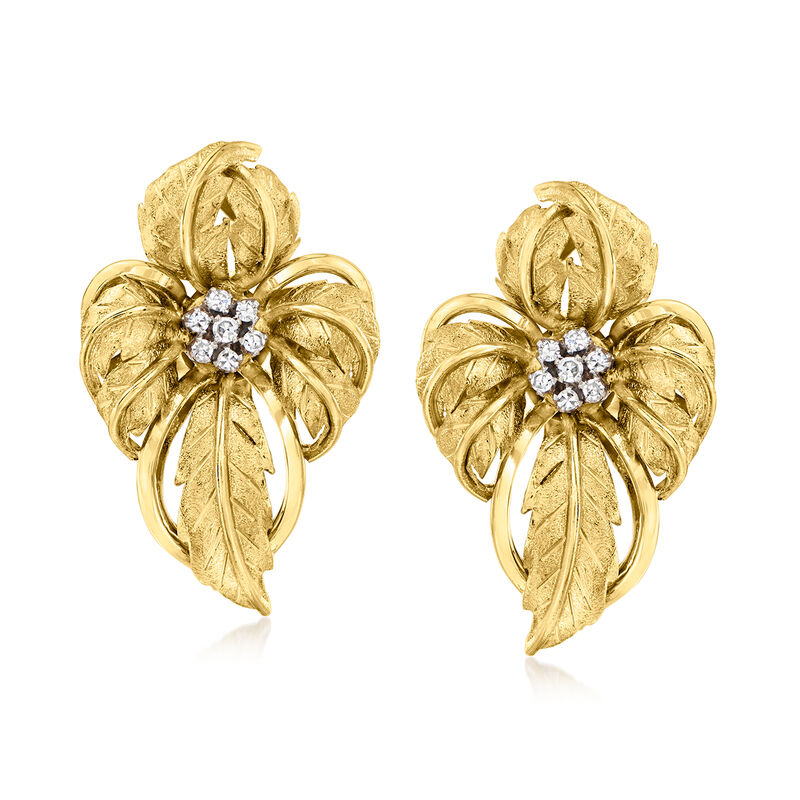 C. 1960 Vintage .30 ct. t.w. Diamond Floral Clip-On Earrings in 18kt Yellow Gold image number 0