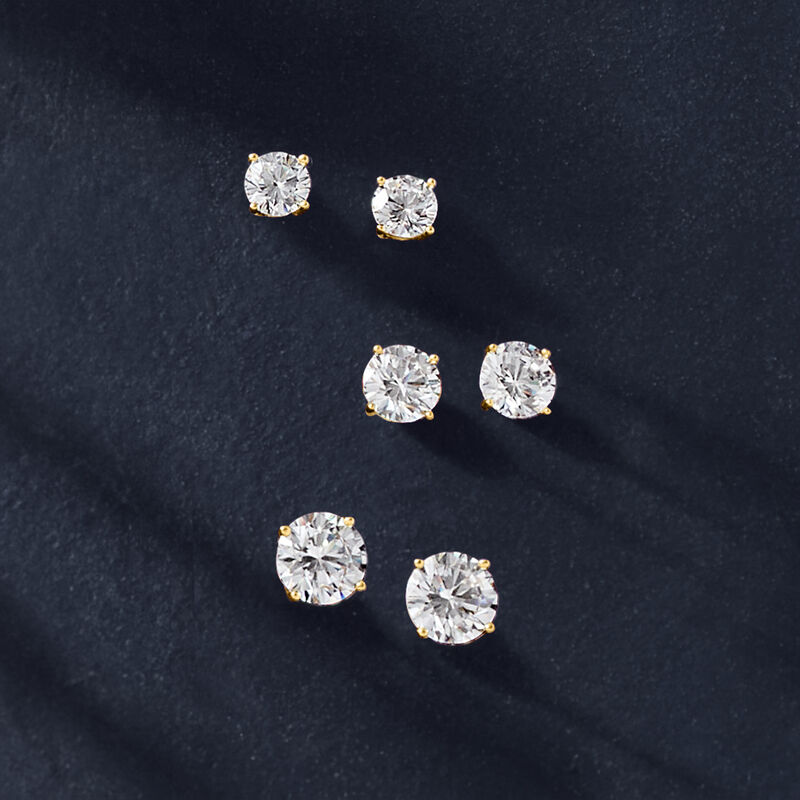 6.00 ct. t.w. CZ Jewelry Set: Three Pairs of Stud Earrings in 18kt Gold Over Sterling image number 2