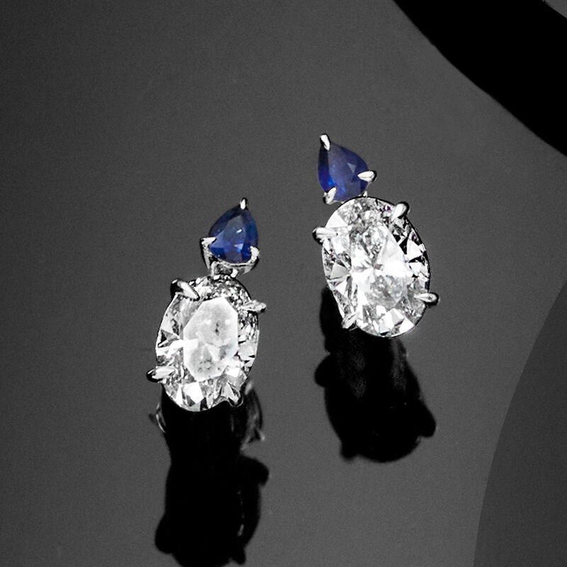 3.00 ct. t.w. Lab-Grown Diamond Drop Earrings with .40 ct. t.w. Sapphires in 14kt White Gold  image number 3