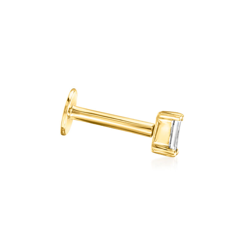 Baguette Lab-Grown Diamond Single Flat-Back Stud Earring in 14kt Yellow Gold image number 3