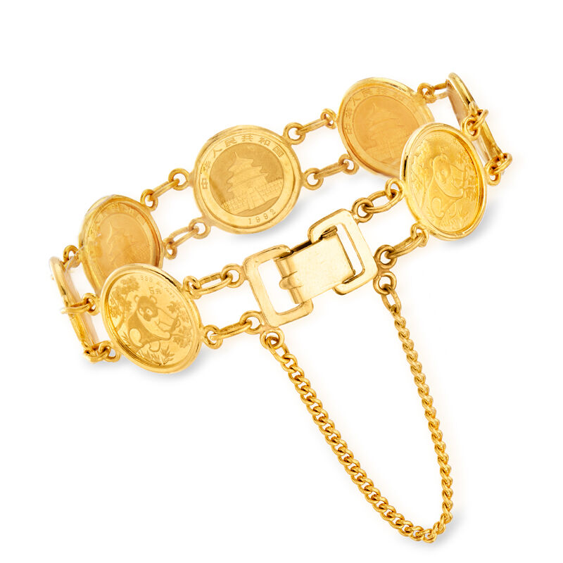 C. 1990 Vintage 22kt Yellow Gold Chinese Coin Bracelet. 7&quot; image number 2