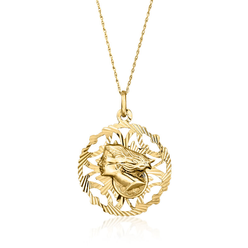 C. 1980 Vintage 14kt Yellow Gold Nefertiti and Lady Justice Reversible Pendant Necklace image number 2