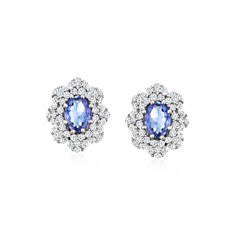 1.40 ct. t.w. Tanzanite and 1.33 ct. t.w. Diamond Flower Earrings in 14kt White Gold  image number 0