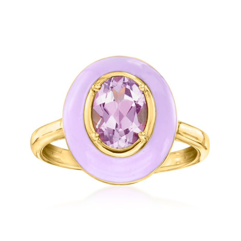 1.20 Carat Amethyst Ring with Pastel Purple Enamel in 18kt Gold Over Sterling image number 0