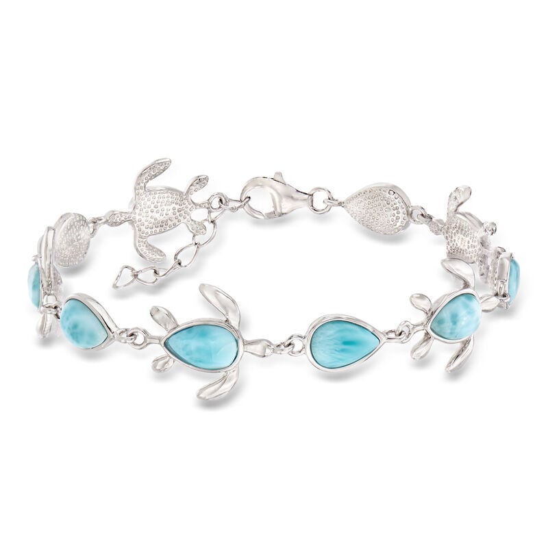 Larimar Turtle Bracelet in Sterling Silver. 7.5" image number 0